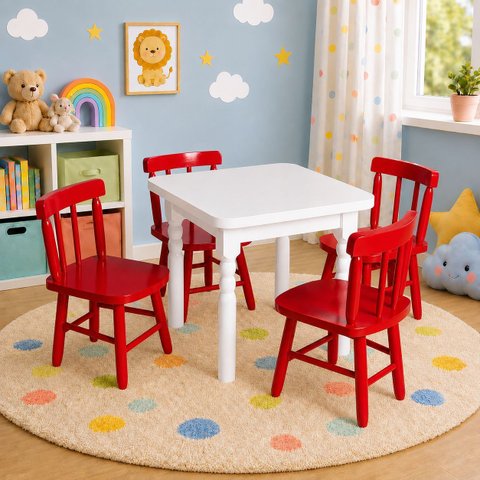 Conjunto Infantil 60x60 com 4 Cadeiras - Vermelho - Jm Móveis