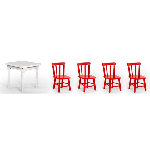 Conjunto Infantil 60x60 com 4 Cadeiras - Vermelho - Jm Móveis