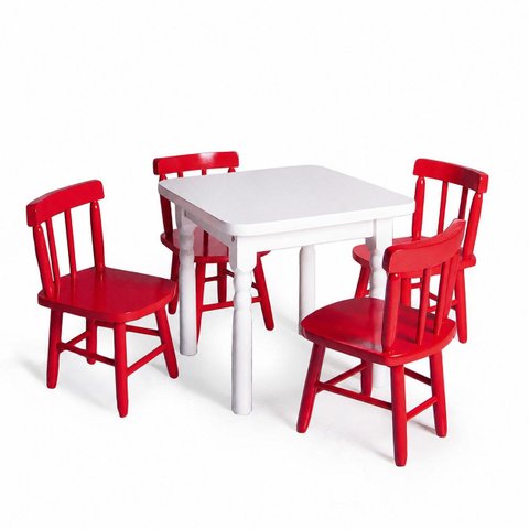 Conjunto Infantil 60x60 com 4 Cadeiras - Vermelho - Jm Móveis