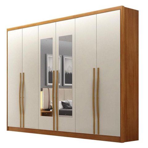 Guarda Roupa Casal Livorno Plus 6 Portas 4 Gavetas com Espelho Cinamomo Fendi - Novo Horizonte