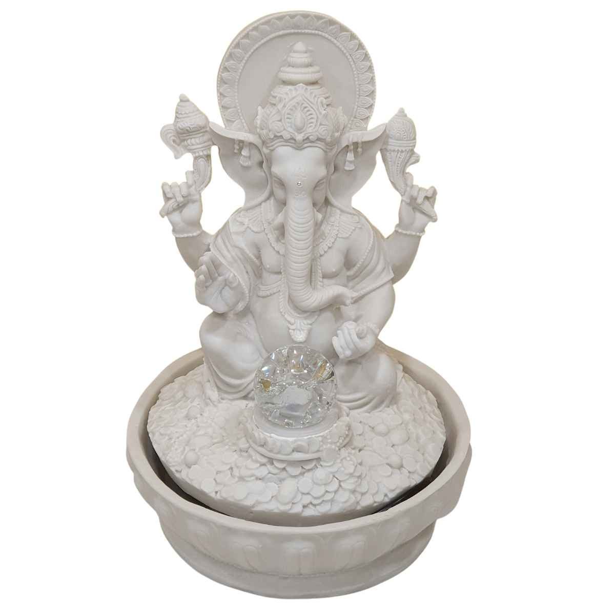 Fonte Ganesha de Pó de Mármore Branca 30cm (Modelo 2)