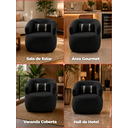 Ver imagem 3 de Poltrona Orgânica Chloe Boucle Preto Redonda Decorativa com Almofada Plumante - Arkell