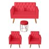Kit Sofá 2 Lugares e 2 Poltrona para Sala Bianca Capitonê Rodapé e Puff Babu Suede Vermelho - M - 1