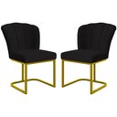 Ver imagem 1 de Kit 2 Cadeiras Poltrona Flor Pés Metal Dourado Mesa Quarto Cozinha Cor:preto
