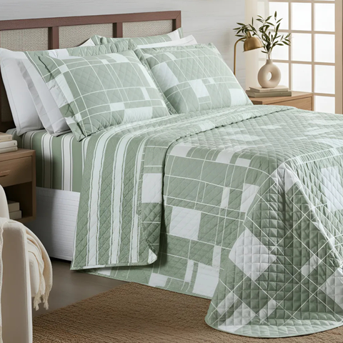 Colcha Queen Size Jasmine Luxo Bordado Elegante e Confortável:verde