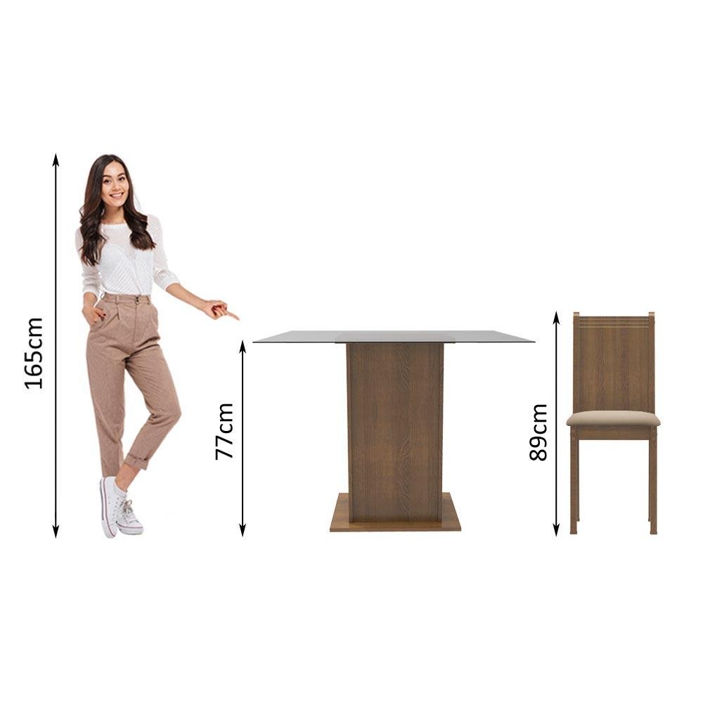 Conjunto Sala de Jantar Madesa Magda Mesa Tampo de Vidro com 4 Cadeiras - Rustic/sintético Bege - 6