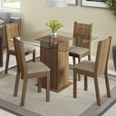 Ver imagem 1 de Conjunto Sala de Jantar Madesa Magda Mesa Tampo de Vidro com 4 Cadeiras - Rustic/sintético Bege