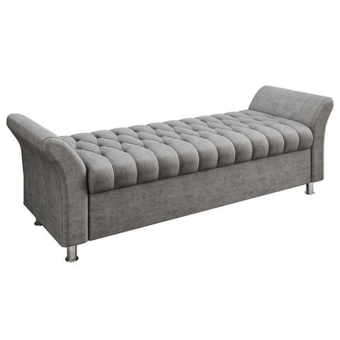Recamier Puff Estofado Queen 160 Cm Ágata Veludo Cinza