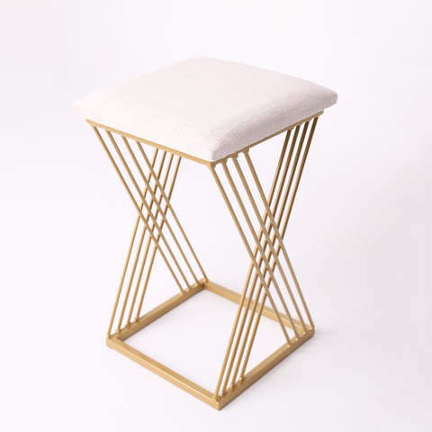 Banqueta Design X Baixa Luxo 48cm em Metal Dourado