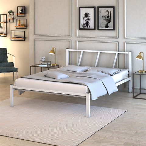 Cama Casal Bruna 100% de Aço Estilo Industrial Reforçada - Branco