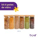 Ver imagem 3 de Kit 6 Potes de Vidro 450ml com Tampa de Bambu Herméticos Redondos - Tüd