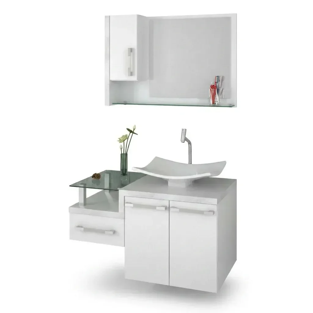 Ver imagem 2 de Conjunto para Banheiro Gabinete com Cuba F44 e Espelheira Legno 830W Branco/Chess
