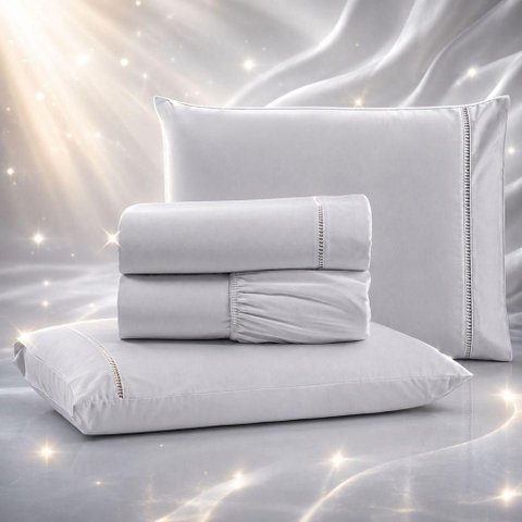 Jogo de Cama Quality King 4 Peças Micropercal 600 Fios Cinza Casa Show Enxovais