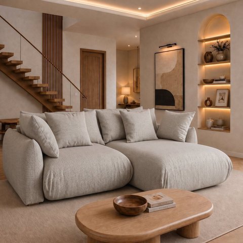 Sofá Cama Modular Orgânico Retrátil 3 Lugares com Almofadas 200cm Malibu