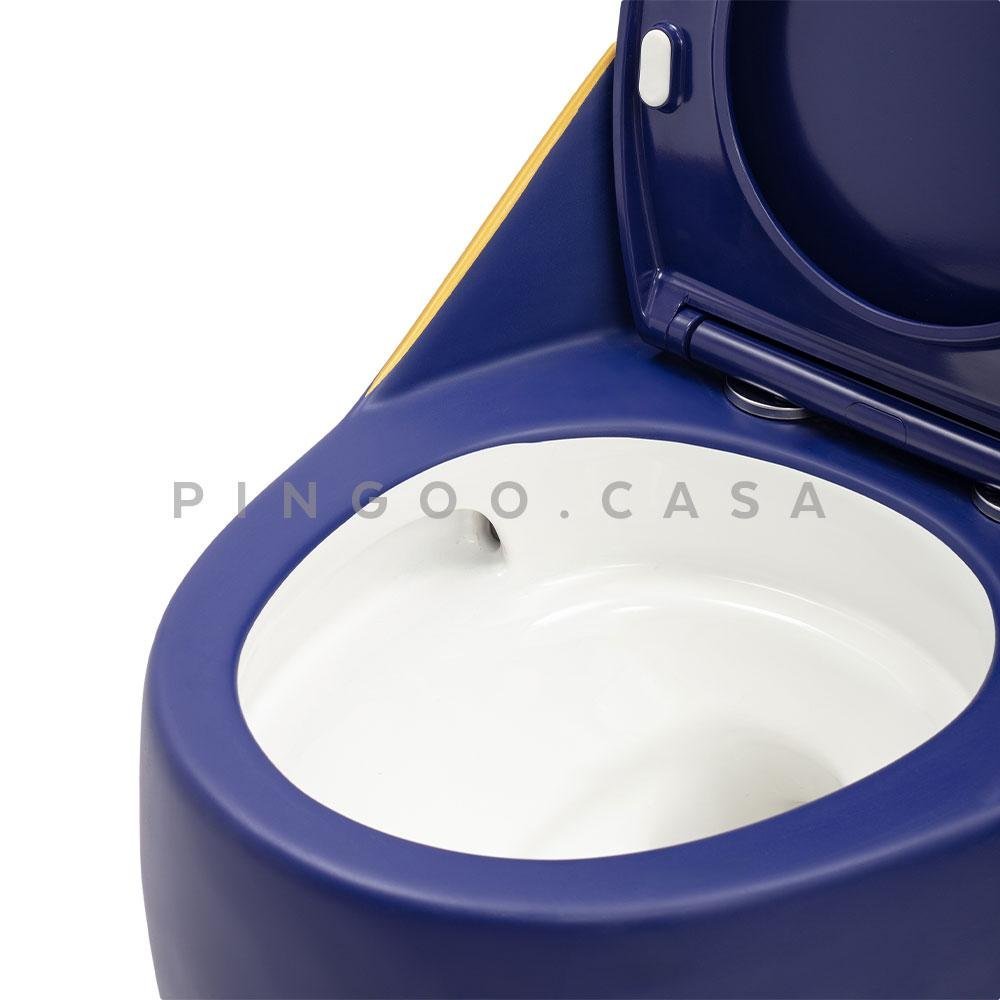 Vaso Sanitário Monobloco Caixa Acoplada Privada Aquarela Pingoo.casa - Azul e Dourado - 5
