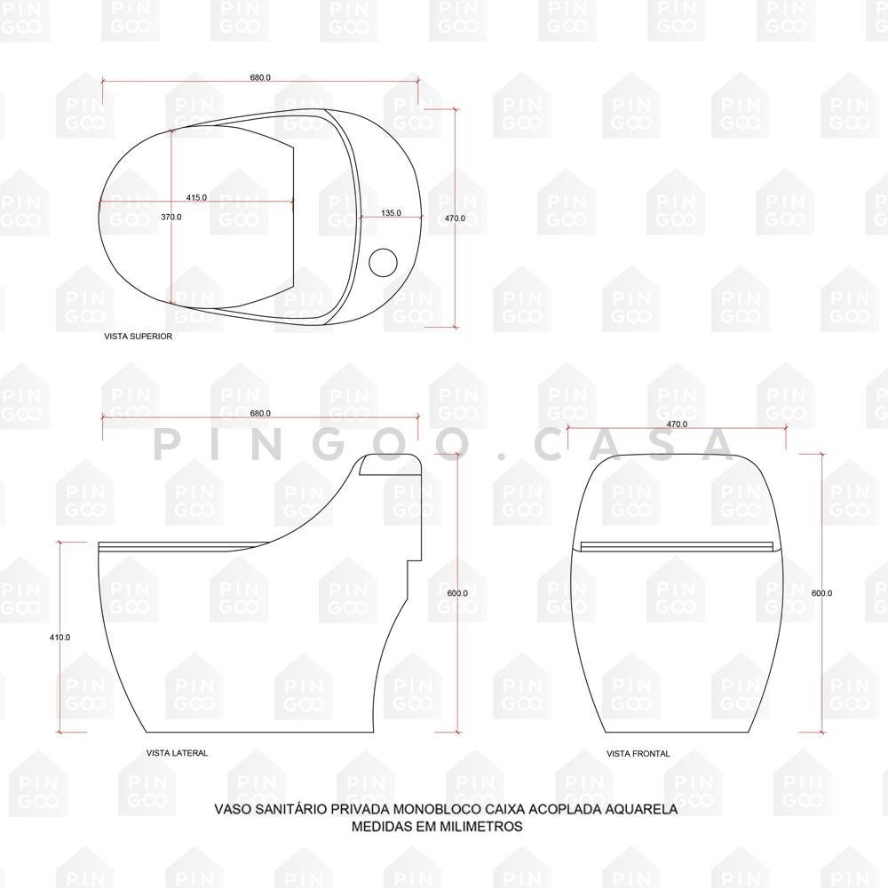 Vaso Sanitário Monobloco Caixa Acoplada Privada Aquarela Pingoo.casa - Azul e Dourado - 7