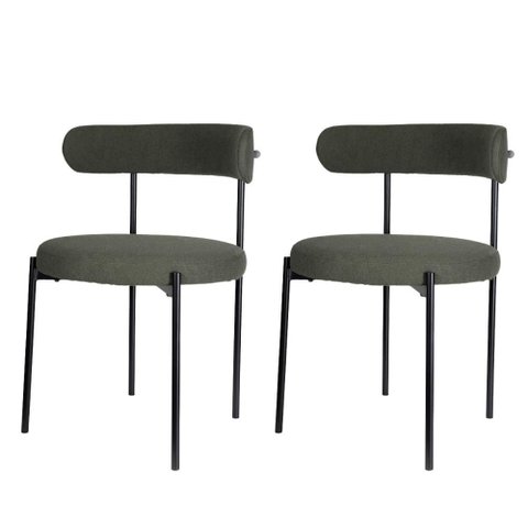 Kit 2 Cadeiras Serena Rivatti 54 Cm (largura) Estofado em Bouclé Verde e Base em Aço Preto