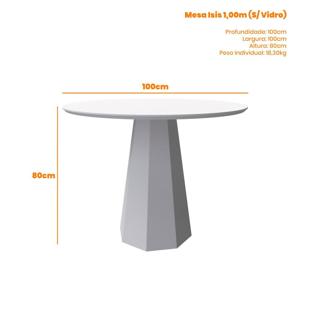 Mesa de Jantar Redonda Isis S/vidro C/tampo de Madeira 1,0m New Ceval - Off White/ype - 2