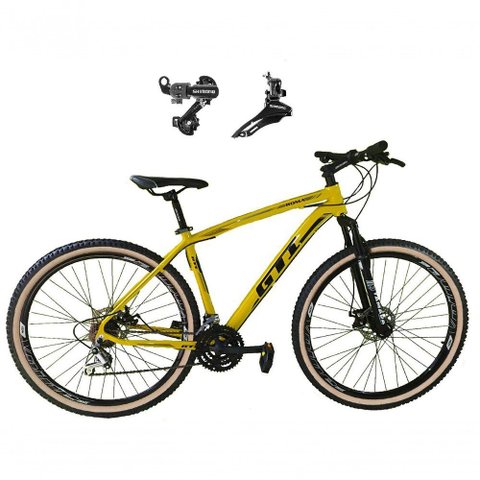 Bicicleta Aro 29 Gti Roma Alumínio 21v Câmbios Shimano Freio a Disco C- Pneu Faixa Bege Amarelo 15