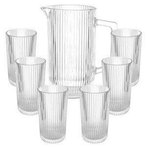 Jogo Copos e Jarra Vidro Transparente Graffiato 7 Peças