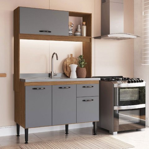 Cozinha Compacta Katy 4 Portas 1 Gaveta Freijó/cinza - Irm Móveis