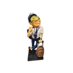 Estátua Piloto de Avião em Resina Decoração Escultura 23cm