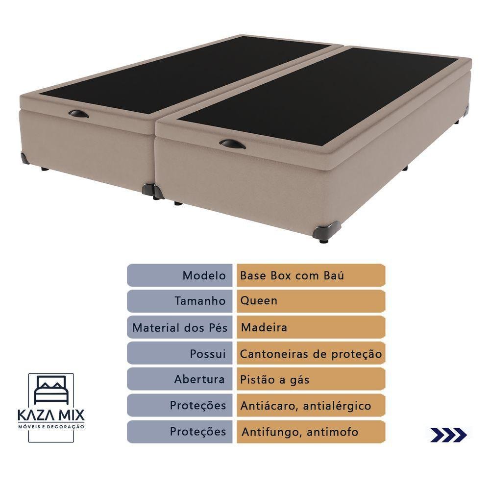 Cama Box com Baú Queen Bege de Madeira 158cm Kazamix Cor:bege - 3