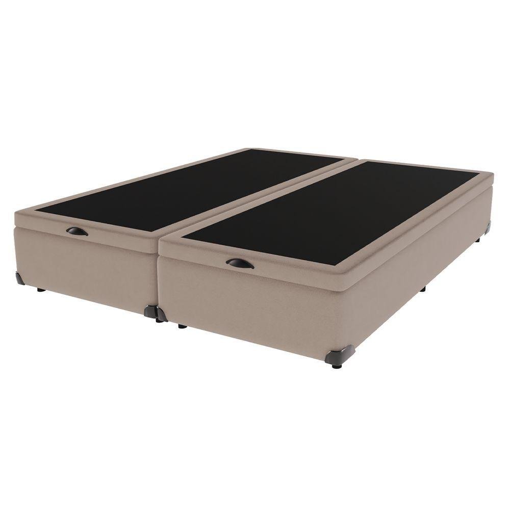 Cama Box com Baú Queen Bege de Madeira 158cm Kazamix Cor:bege