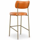 Ver imagem 4 de Kit 3 Banquetas Alta Sala de Jantar Lisa Pés Champanhe PU Caramelo m² - Monari Design