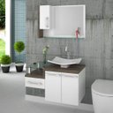 Ver imagem 1 de Conjunto para Banheiro Gabinete com Cuba F44 e Espelheira Legno 830W Branco/Carvalho Dark