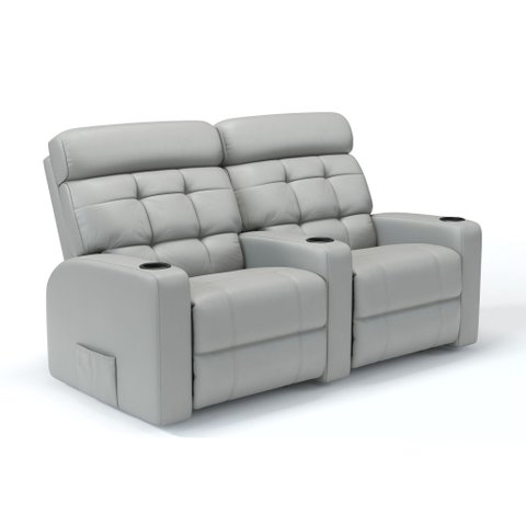 Sofá 2 Lugares Reclinável Elétrico Massageador em Couro Bovino Cor Cinza Griggio Linha Cinema
