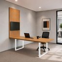 Ver imagem 1 de Mesa Reunião Industrial 200cm 100% MDF com Caixa de Tomadas e Painel TV F5 Office Cor:Freijó com