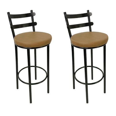 Conjunto 2 Banquetas Rafaela - Redonda Altura 65cm para Bar e Cozinha Preta com Assento Confortável