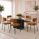 Ver imagem 1 de Kit 6 Cadeiras Sala de Jantar Lisa Pés Preto PU Caramelo m² - Monari Design