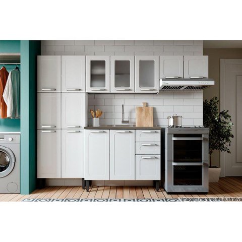 Kit de Cozinha Completa 4 Peças Múltipla (2 Armários + 1 Balcão + 1 Paneleiro) C4P78 Branco - Bertol