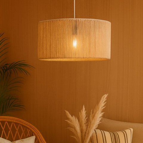 Luminária Pendente Marrocos em Corda Sisal Natural Palha:branco