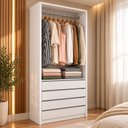Ver imagem 1 de Armário Closet Modular 4 Gavetas Prateleira e Arara Cabideiro Zoe Branco