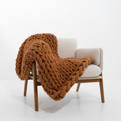 Manta Sofá/poltrona de Maxi Tricot 0,90x1,20m, Cor Caramelo - Magma Cotton