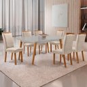 Ver imagem 1 de Mesa Copper 6 Lugares MDF Vidro Serigrafado Cadeiras Lorena Veludo Off White Moderna