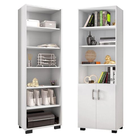 Kit Livreiro 2 Portas Pequenas Livreiro 5 Prateleiras Office Branco
