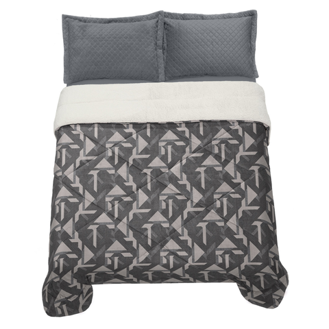 Edredom Plush Sherpa Casal - Hedrons 2,20 X 2,35m Super Quentinho de Qualidade:estampado Hexo