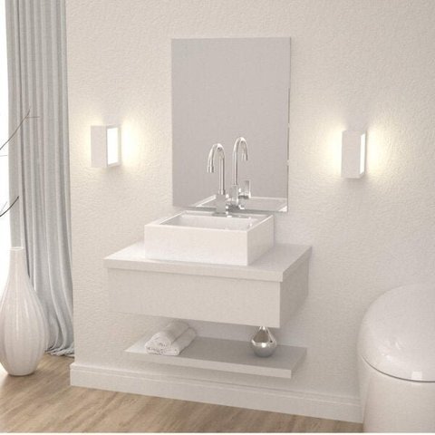 Gabinete para Banheiro com Cuba Q35 e Prateleira 605w Metrópole