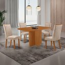 Ver imagem 1 de Conjunto Jantar Olimpia 4 Lugares MDF Cadeiras Lira Veludo Creme 120cm Moderna