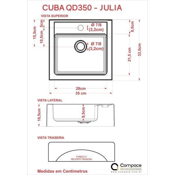 Conjunto para Banheiro Gabinete com Cuba Q35 e Prateleira 605W Metrópole Compace - 4