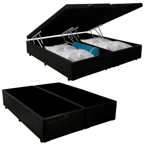 Cama Box Baú Casal Bipartido Sintético Cama Preto 138x188x45cm