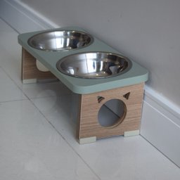 Comedouro Elevado Duplo Pet Gato Mdf Colors - Inox - Verde - 5