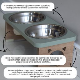 Comedouro Elevado Duplo Pet Gato Mdf Colors - Inox - Verde - 3