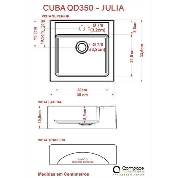 Gabinete para Banheiro com Cuba Q35 e Prateleira 605W Metrópole Compace - 4