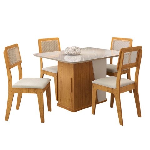 Kit Mesa de Jantar Harmonia com 4 Cadeiras Bella em Boucle