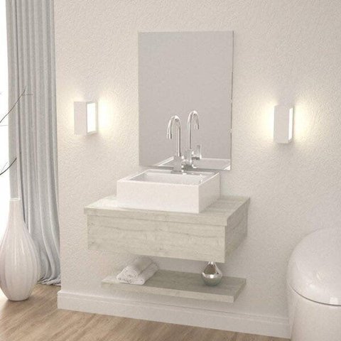 Gabinete para Banheiro com Cuba Q35 e Prateleira 605W Metrópole Branco/Snow